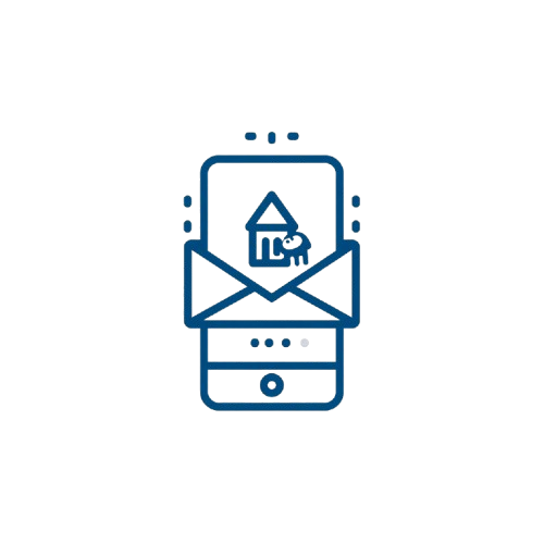 Icon of a smartphone with an envelope and house icon on a white background