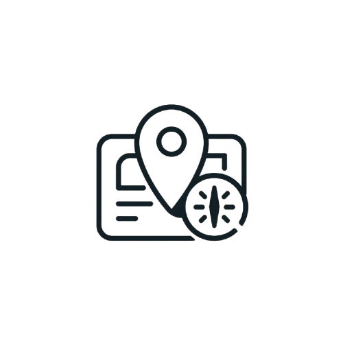 Icon of a map with a location marker and compass on a white background