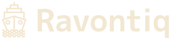 Ravontiq logo with a ship icon on a white background